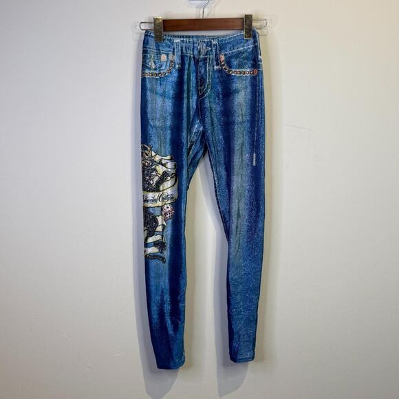 Blue Shimmery Jeggings with Swarovski Rhinestones - Picture 5 of 7